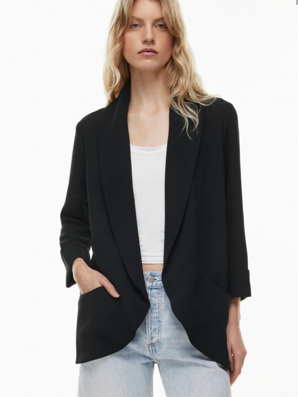 Aritzia Wilfred Silk Chevalier Black Open-Front Blazer Jacket